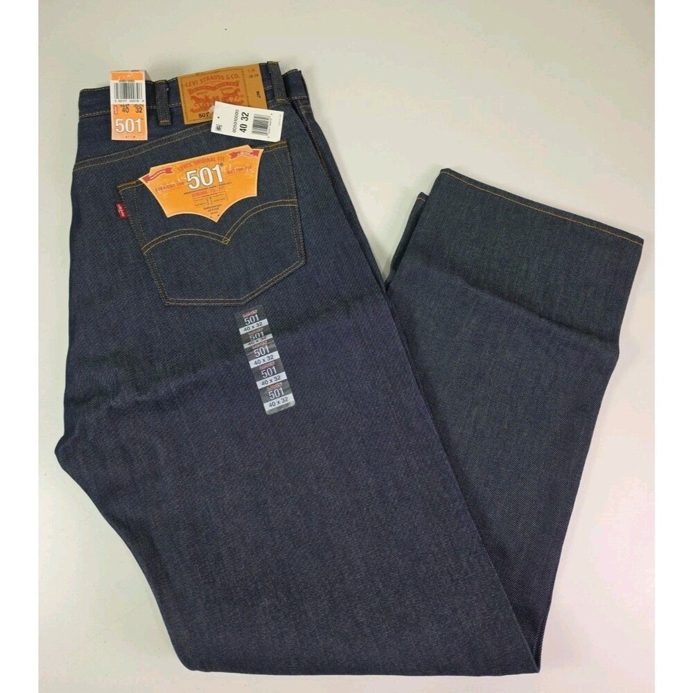 NWT Levis 501 Shrink To Fit Jeans 40x32 Rigid Indigo Raw Denim Button Fly NoS